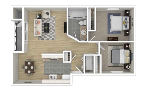2 Bedroom 1 Bath Floor Plan